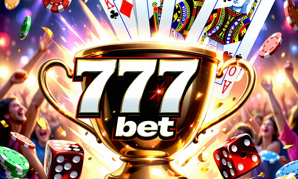 Hình ảnh kêu gọi hành động tham gia 777bet với các yếu tố cá cược và giải trí