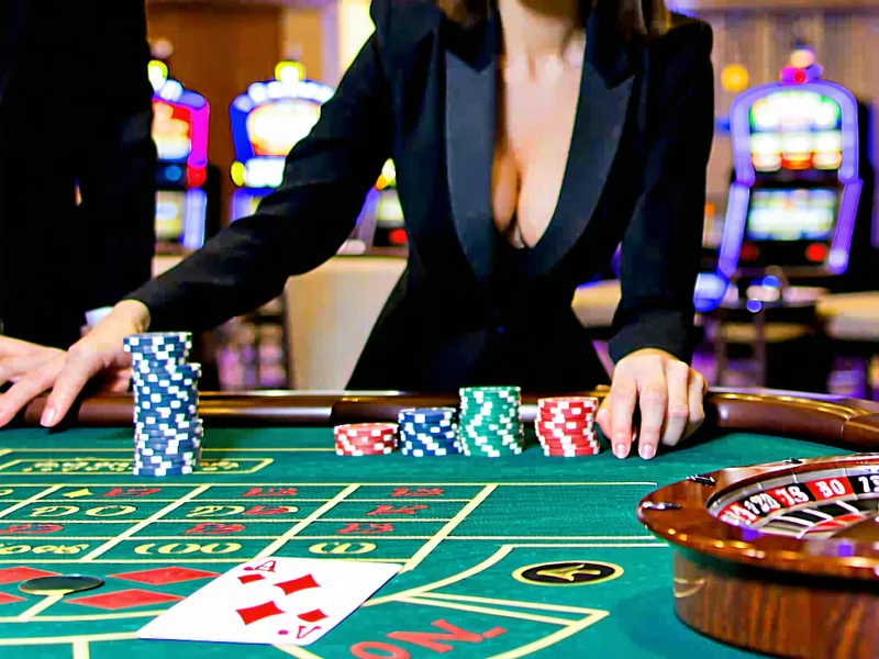 Người chia bài chuyên nghiệp tại sòng bạc trực tuyến 777bet đang tương tác với người chơi
