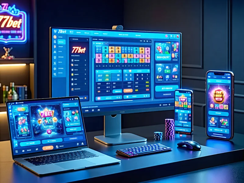 Hình ảnh minh họa các thiết bị như máy tính, điện thoại, máy tính bảng kết nối internet, thể hiện yêu cầu thiết bị cho 777bet